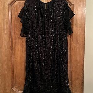 Black Sequin Ruffle Voile Dress